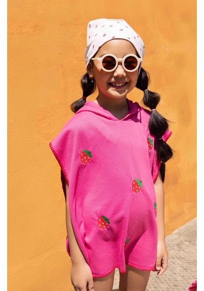 Luess Kız Çocuk Pembe Çilek Baskılı Panço-pembe