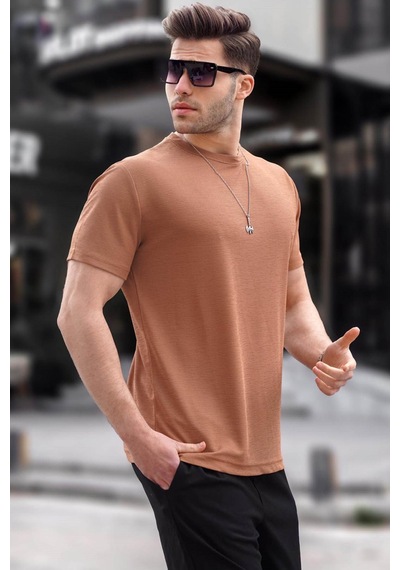 Madmext Kahverengi Regular Fit Basic Erkek Tişört 6069 Kahverengi