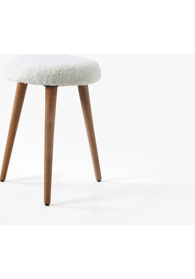 Modern Ahşap Ayaklı Teddy Kumaş Tabure Makyaj Masası & Ayak Dinlendirme Elegant Krem krem