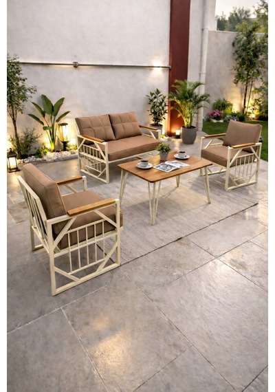 Violet Cappuccino 2+1+1 Masalı Kahverengi Minderli Metal Balkon Bahçe Oturma Grubu Violet Cappuccino 2+1+1 Masalı Kahverengi Minderli Metal Balkon Bahçe Oturma Grubu