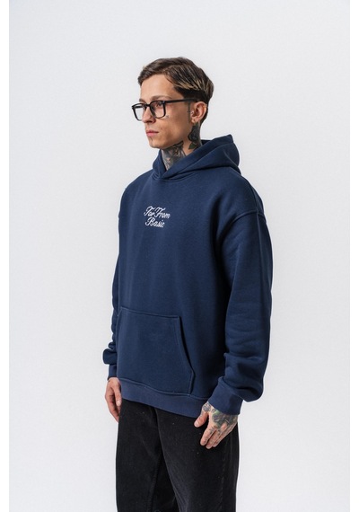 Respire Erkek Far From Basic Nakışlı Kapüşonlu Oversize Hoodie Lacivert