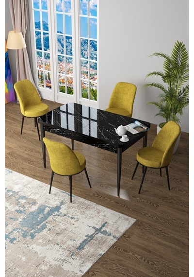 Canisa Concept Zen Serisi 80x132 Mdf Açılabilir Siyah Mermer Desen Masa Takımı Ve 4 Hardal Sandalye Hardal Sandalyeler Siyah Masa Canisa Concept Zen Serisi 80x132 Mdf Açılabilir Siyah Mermer Desen Masa Takımı Ve 4 Hardal Sandalye Hardal Sandalyeler Siyah Masa