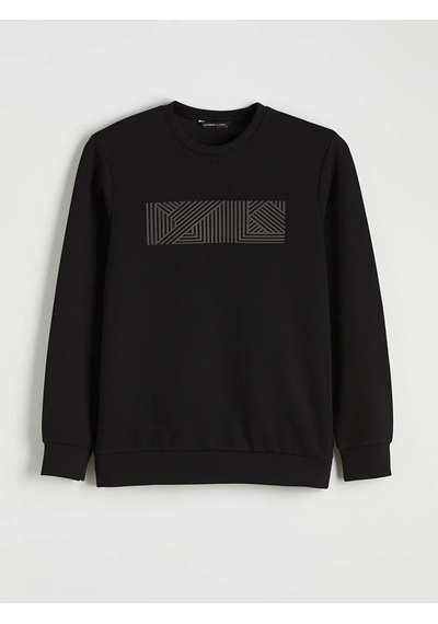 Lc Waikiki Siyah Bisiklet Yaka Baskılı Erkek Sweatshirt