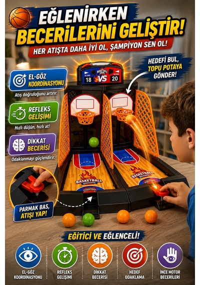 2 Kişilik Parmak Basketbol Oyunu Skor Tablolu Masaüstü Mini Basket Potası Eğitici Çocuk Oyuncağı