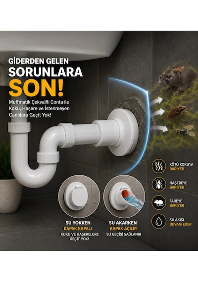 Eskaya 2'li Muffmatik Çekvalfli Conta - Lavabo Evye Pisuvar Sifonu Koku Ve Haşere Önleyici Çekvalf - 2 Adet Ekonomik Paket Beyaz