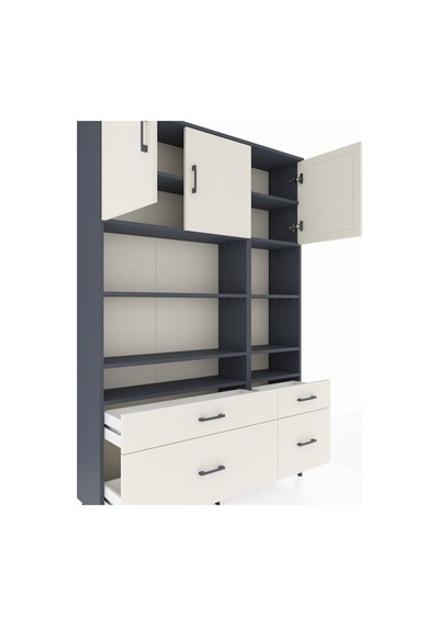 Arges Dolap 10 Raflı 4 Çekmeceli 3 Kapaklı 132x30x195 Antrasit-aytaşı/aytaşı Aytası/aytası