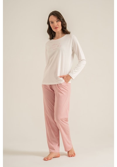 Pierre Cardin Kadın Have A Super Day Beyaz Uzun Kol Pijama Takım Pc9294-s-v2 Pc9294-s-v2
