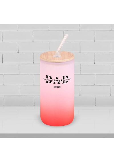 Bk Gift İsimli Dad Tasarımlı Kırmızı Renk Pipetli Buzlu Cam Bardak 600ml - 1, Babaya Hediye, Doğum Günü Hediyesi Kobitmeyen137844 Bk Gift