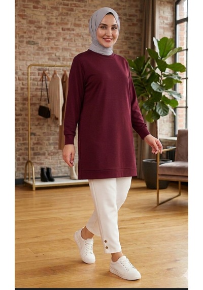 Sarıdağ Modal Kumaş Penye Tunik Tesettür Tunik Bordo