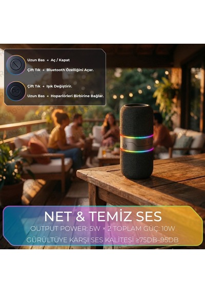 Taşınabilir Bluetooth Hoparlör Sound-twin 10w Tws Stereo Manyetik Özellikli İki Parçaya Ayrılabilen Rgb Işıklı Ipx6 Suya Dayanıklı Type-c Şarjlı Kablosuz Speaker Siyah