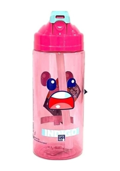 Gri Indıgo Tritan Desenli Pipetli Matara 500 Ml Gıpta Pembe