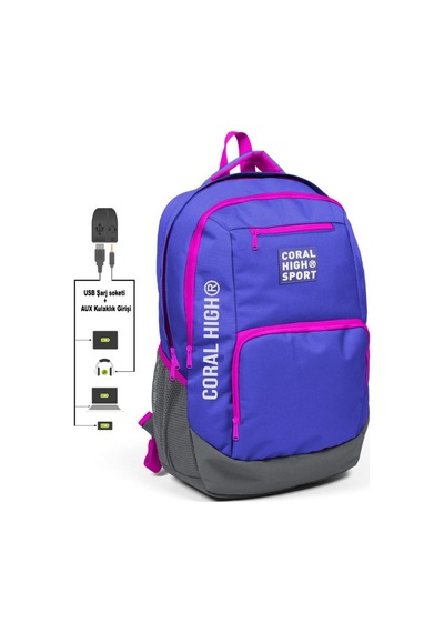 Coral High Sport Mavi-pembe Laptop Bölmeli Sırt Çantası USB Çıkışlı 23250