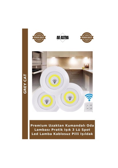 Premium Uzaktan Kumandalı Oda Lambası Pratik Işık 3 Lü Spot Led Lamba Kablosuz Pilli Işıldak Beyaz