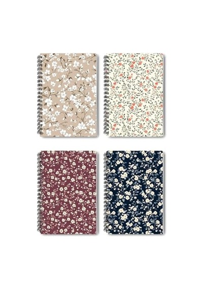 Ayrex Mini Çiçekler Tasarım 4'lü Defter Seti - A5 Boyut, Çizgisiz, Tel Spiralli - Günlük, Ajanda, Okul Ve Anı De Genel