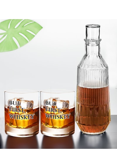Bk Gift Kişiye Özel İsimli Dtf But First Whiskey Tasarımlı İkili Viski Kadehi Ve Karaf Seti, Arkadaşa Hediye, Sevgiliye Hediye Kobitmeyencom30441 Bk G