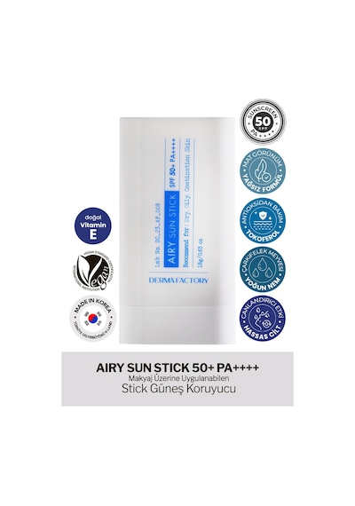 Derma Factory Yağlı ve Karma Ciltler İçin Mat Stick Güneş Koruyucu Derma Factory Airy Sun Stick SPF 50+ PA++++
