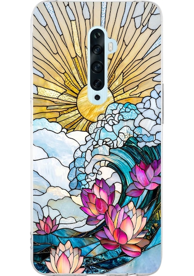 Printify Oppo Reno 2z İle Uyumlu Vitray Okyanus Sabahı Tasarımlı Şeffaf Silikon Kılıf Şeffaf