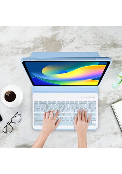 Apple Uyumlu iPad Air 13 Inç M2 Çip 2024 Bluetooth Özellikli Standlı Kalem Bölmeli Klavyeli Kılıf