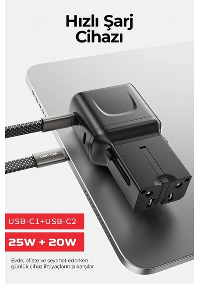 Ven-dens Vd-ta002 45 W Pd 4 Ü 1 Arada Seyahat Adaptörü, Çift Usb-c Port, Abd, İngiltere, Siyah