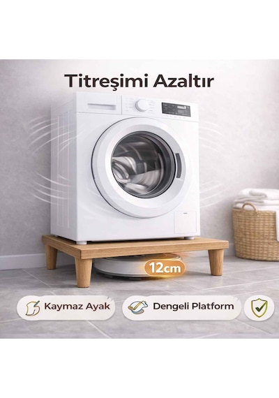 İmt Aksesuar Çamaşır Makinesi Yükseltici 60x60 Cm 12 Cm Platform Robot Süpürge Uyumlu Titreşim Azaltıcı Sonomo Meşe