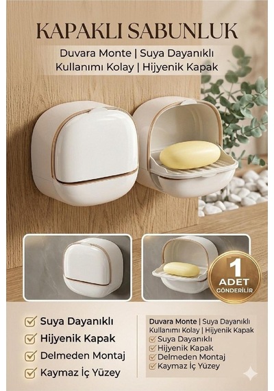 Buççin Online Mağaza 1 Adet Yapışkanlı Hazneli Kapaklı Katı Sabunluk Kendinden Boşaltmalı Su Tutmaz Katı Sabunluk Sabun K Çok Renkli