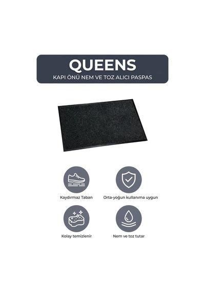 Queens Nem Alıcı Paspas Kapı Önü Paspası Siyah