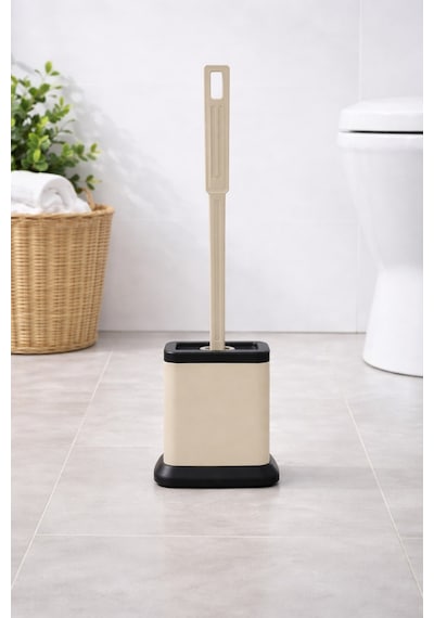 Tuvalet Fırçası Standlı, Modern Banyo Wc Temizleme Fırçası Kare Bej S-220 Bej