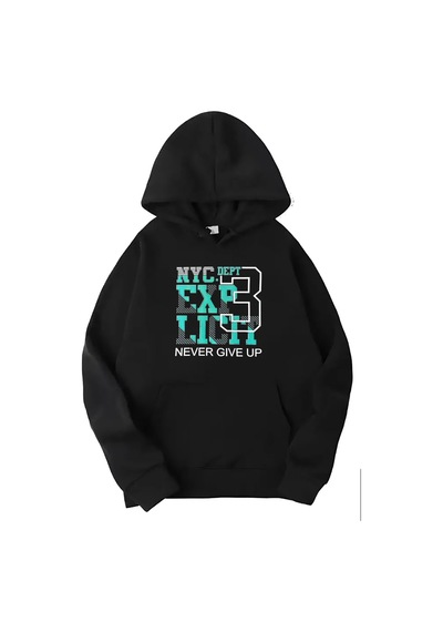 Medinenur Siyah Nyc Baskılı Kapüşonlu Sweatshirt siyah