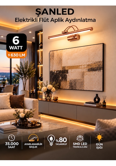 6w Elektrikli Flüt Led Aplik Bronz Renk Gün Işığı Ayarlanabilir Başlık 1 Adet