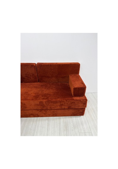 Premium Kadife Kumaş, Konforlu Yer Kanepesi ,modüler Şark Köşesi Takımı - Kiremit - 40 Cm- L Set Turuncu