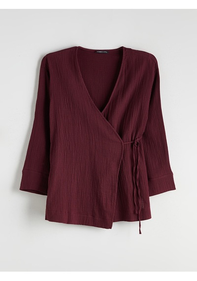 Lcwaıkıkı Classic Bordo Kruvaze Yaka Dokulu Kadın Kimono