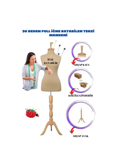 Terzi Mankeni 40 Beden Full İğne Batabilen Prova Ve  Mankeni Terzi Kullanımı Po-01 -18