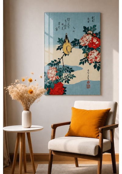 Warbler And Roses Japon Sanatı Kuş Ve Gül Çiçekleri Dekoratif T