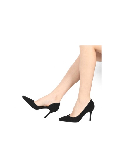 Kadın Siyah İnce Topuklu Süet Deri Stiletto Siyah Süet