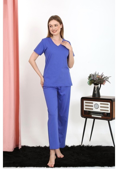 Akbeniz Kadın Kısa Kol Pamuk Penye Pijama Takım Saks 4213-saks Saks Akbeniz Kadın Kısa Kol Pamuk Penye Pijama Takım Saks 4213-saks Saks