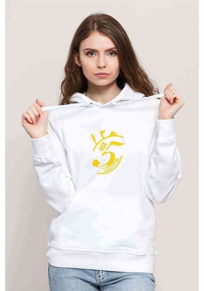 Aşk 5 Vakittir Baskılı Beyaz Kadın Kapşonlu Sweatshirt
