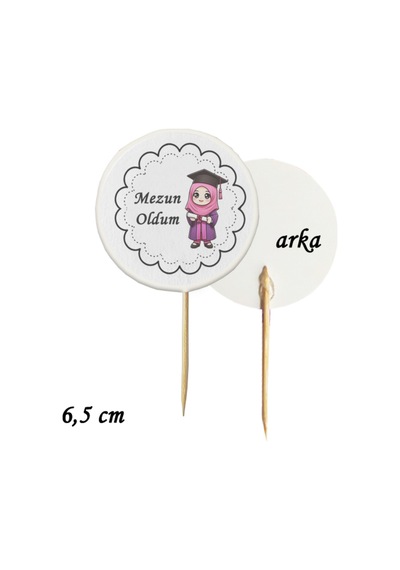 20 Adet Kız Çocuk Mezun Oldum Mezuniyet Baskılı Kürdan 6,5 Cm