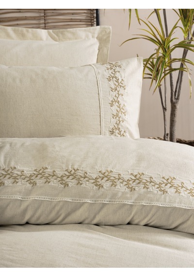 Cotton Box Cotton Keten Çift Kişilik Nevresim Takımı Darian Bej