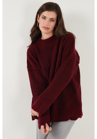 Lela Regular Fit Dik Yaka Yumuşak Dokulu Triko Bayan Kazak 4616222 Bordo