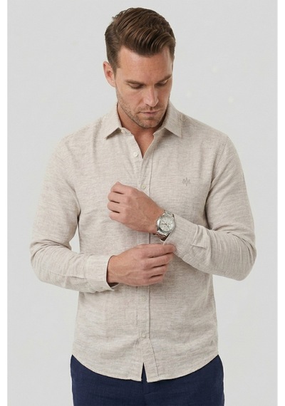 Rizzup Krem Slim Fit Çizgili %100 Pamuk Erkek Gömlek Nefes Alan Şık Günlük Gömlek 2602626
