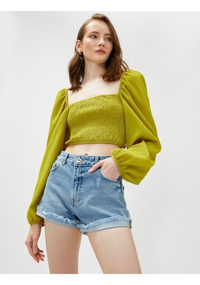 Koton Crop Bluz Gipeli Balon Kol Kare Yaka Yeşil 3sak60064cw Yeşil Koton Crop Bluz Gipeli Balon Kol Kare Yaka Yeşil 3sak60064cw Yeşil