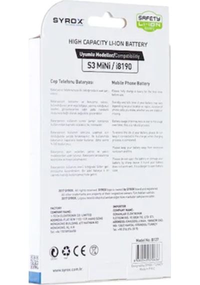 Syrox Samsung Uyumlu S3 Mini / İ8190 / 8160 Ace2 Batarya - Syx-B127