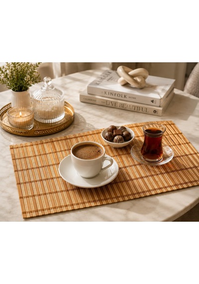 Bambu Amerikan Servis Sofra Altlığı Doğal Görünümlü Rulo Tasarım 43 X 30 Cm 2 Mm Kalınlık Masa Ve Yemek Sunum Altlığı Çok Renkli