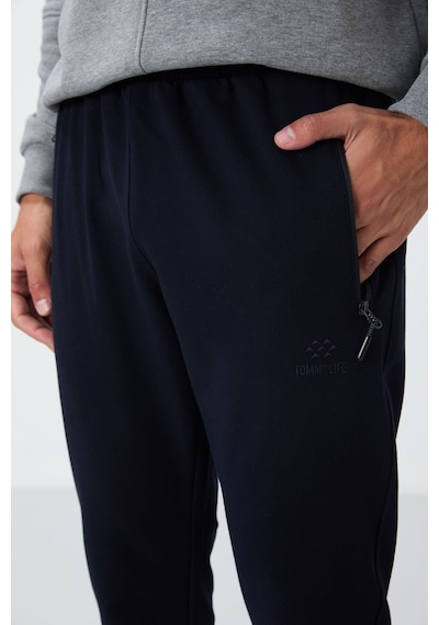 Tommy Life Lacivert Fermuar Cepli Standart Kalıp Jogger Erkek Eşofman Alt - 84651 001