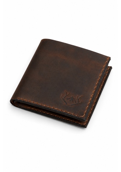 Craft & Luna Hakiki Deri Erkek Cüzdan El Yapımı Bifold Bozuk Para Bölmeli Kişiselleştirilebilir Bones Kahverengi
