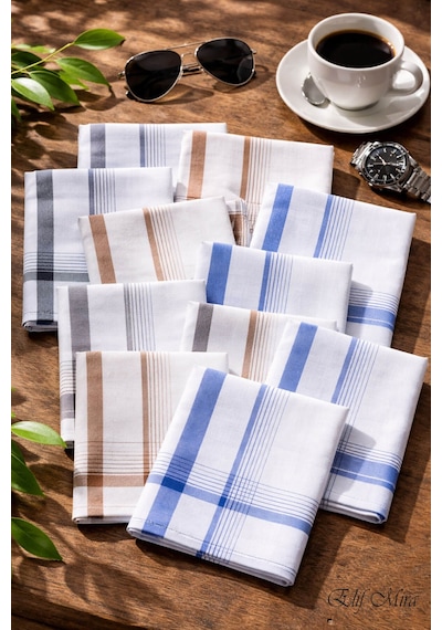 Hepsine Rakip 12 Li Erkek Cep Yaka Mendil Seti 40x40 Cm Pamuklu Mirfatih Mavi