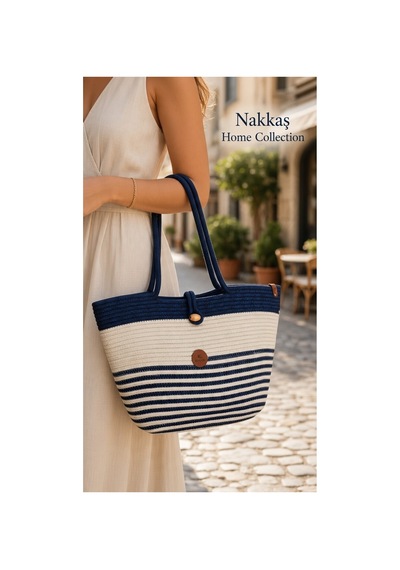 Nakkaş Home Collection Jüt Kadın Çanta Hasır Görünümlü Omuz Çantası, Plaj Ve Günlük Kullanım-50x30 Cm Lacivert-beyaz Nakkaş Home Collection Jüt Kadın Çanta Hasır Görünümlü Omuz Çantası, Plaj Ve Günlük Kullanım-50x30 Cm Lacivert-beyaz