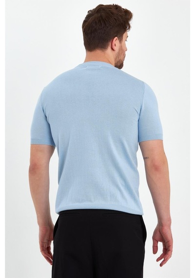 Cool Tarz Mavi Erkek Yarım Balıkçı Düz Triko T-shirt-trz19129r09s Mavi Mavi