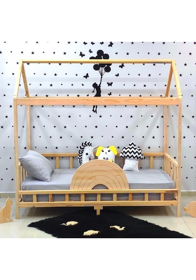 Markaawm Markaawm Çatılı Montessori Yatak 90X190 Doğal Çam Çocuk Karyola Akçaağaç