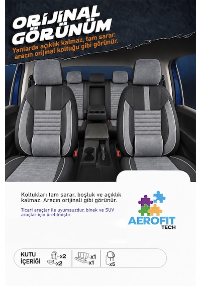 Renault Megane 2 Phantom Gri Tay Tüyü Oto Koltuk Kılıfı Tam Set -ortopedik-kolay Montaj-terletmez 2003-2008